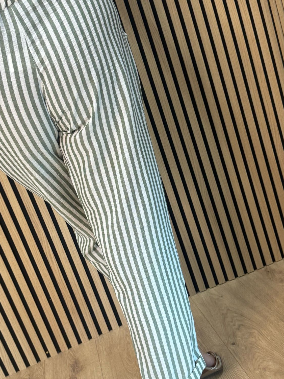 Santorini - Stripe Belted Trousers - Green/White