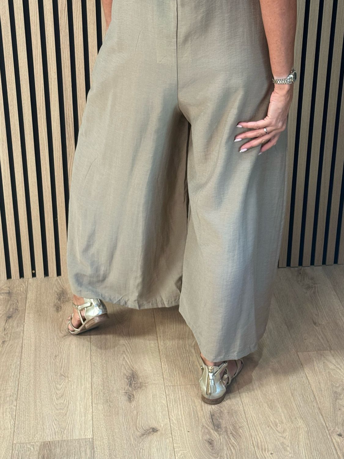 Bella - Frill Sleeve Wide Leg Jumpsuit - Taupe
