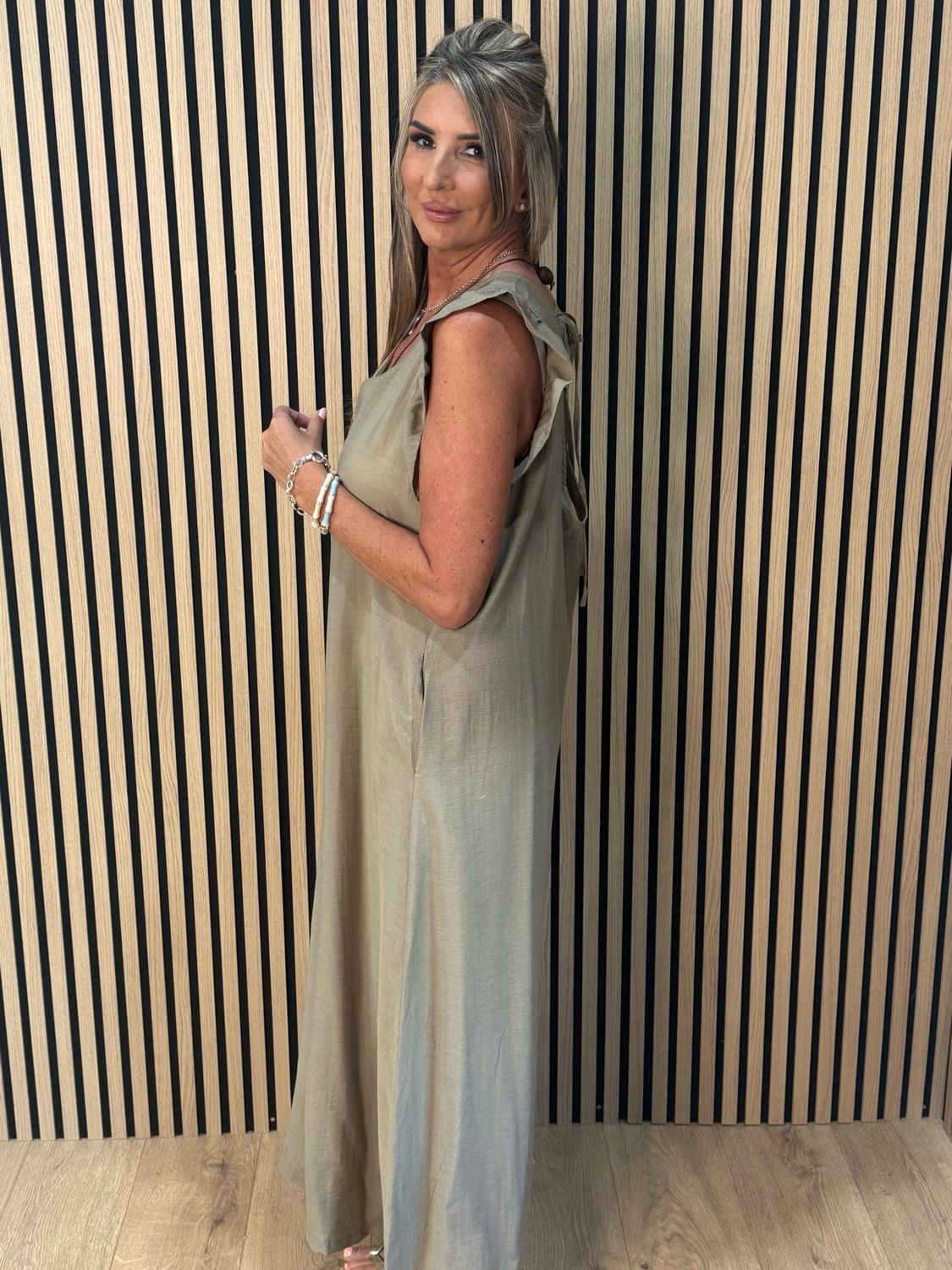 Bella - Frill Sleeve Wide Leg Jumpsuit - Taupe