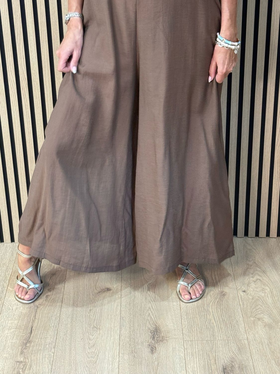 Bella - Frill Sleeve Wide Leg Jumpsuit - Brown