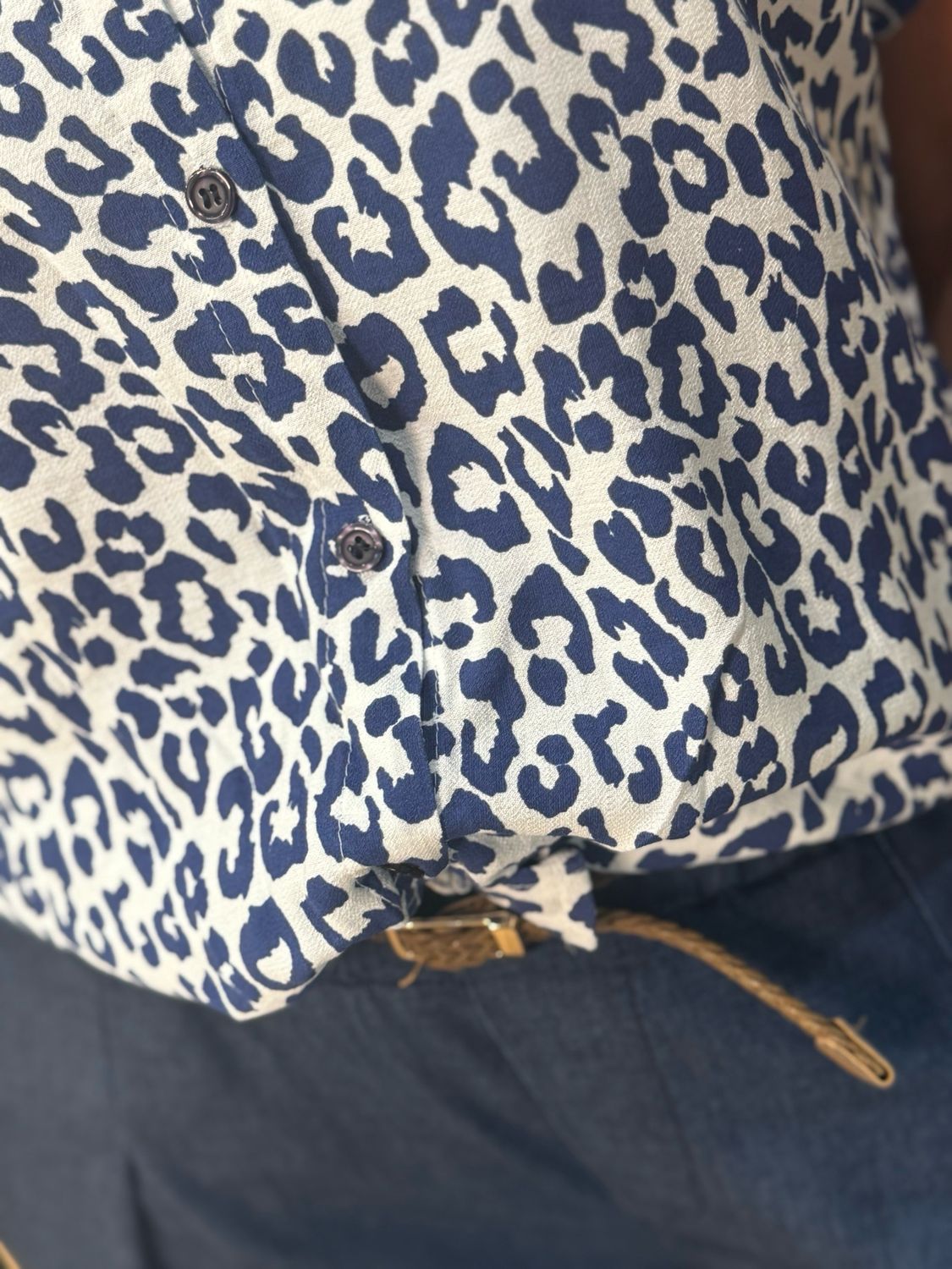 Luna - Leopard Print Button Shirt - Blue/White