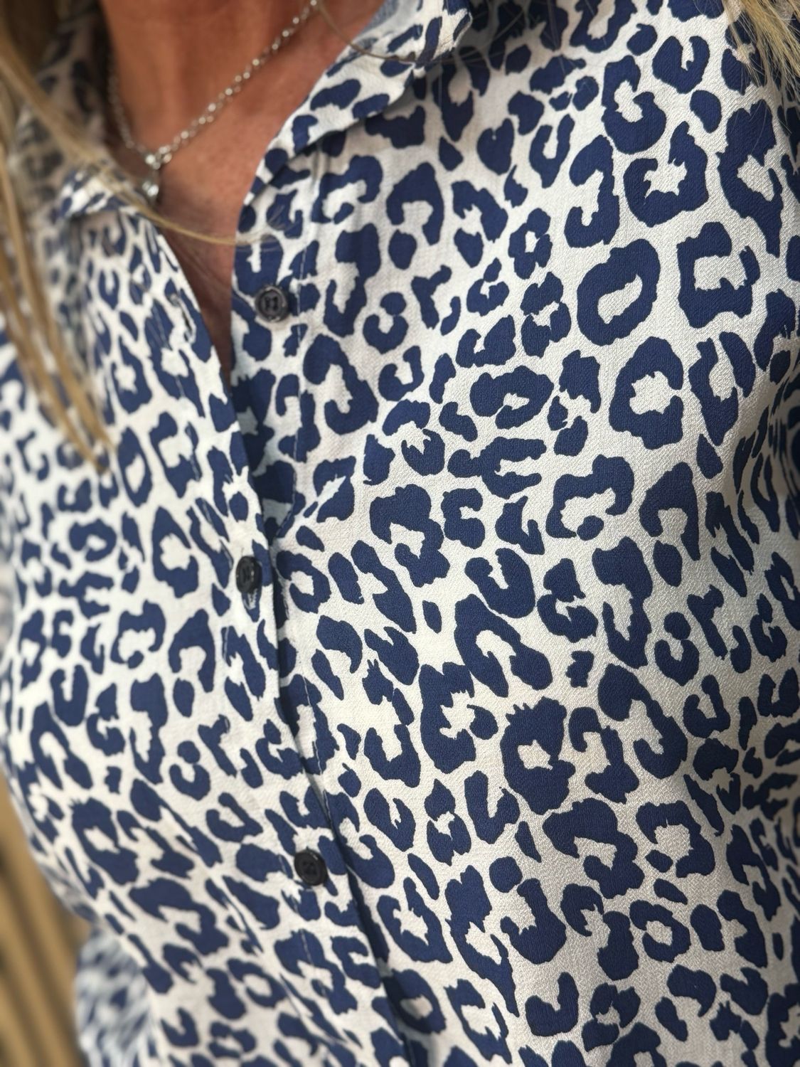 Luna - Leopard Print Button Shirt - Blue/White