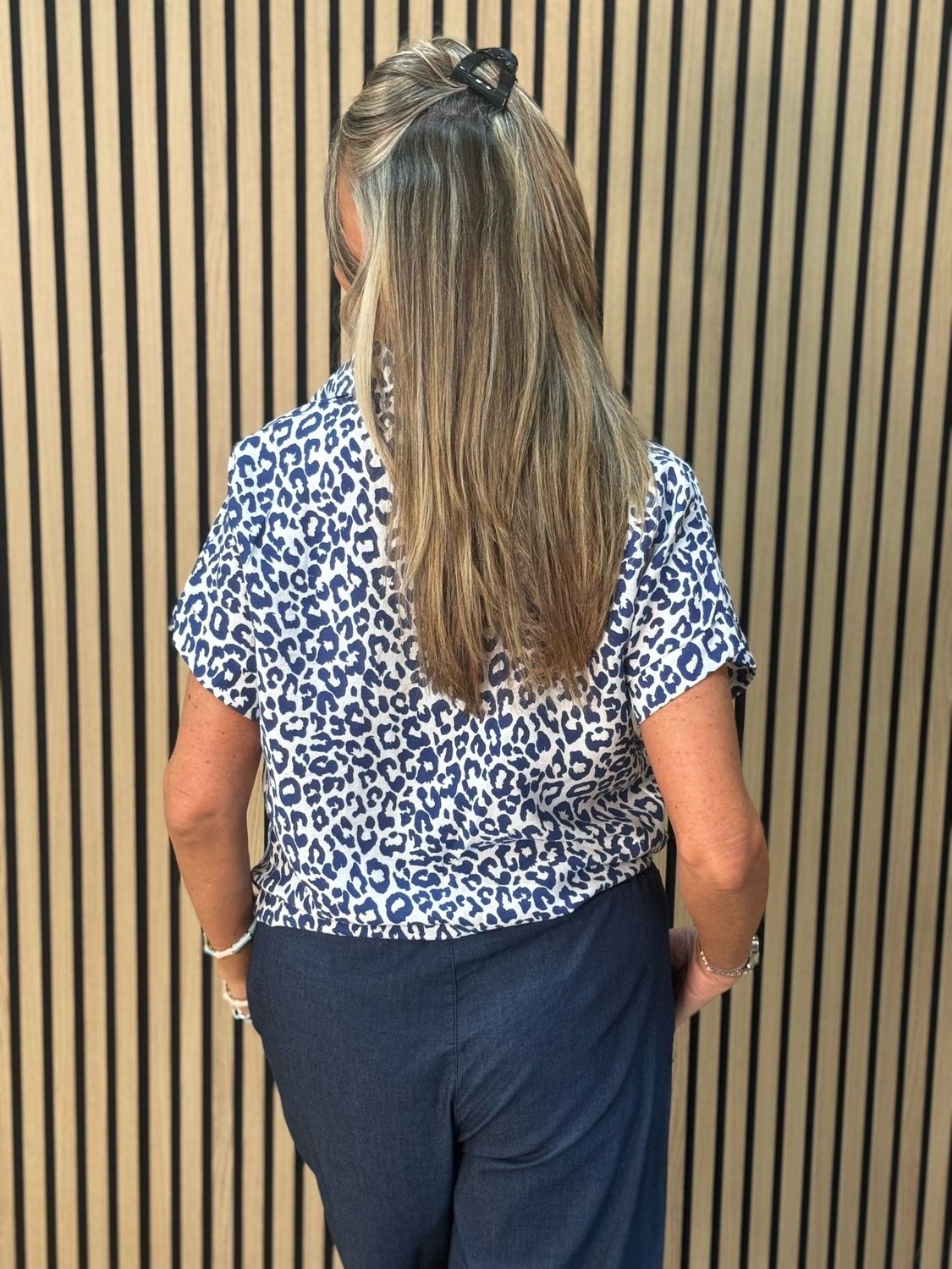 Luna - Leopard Print Button Shirt - Blue/White