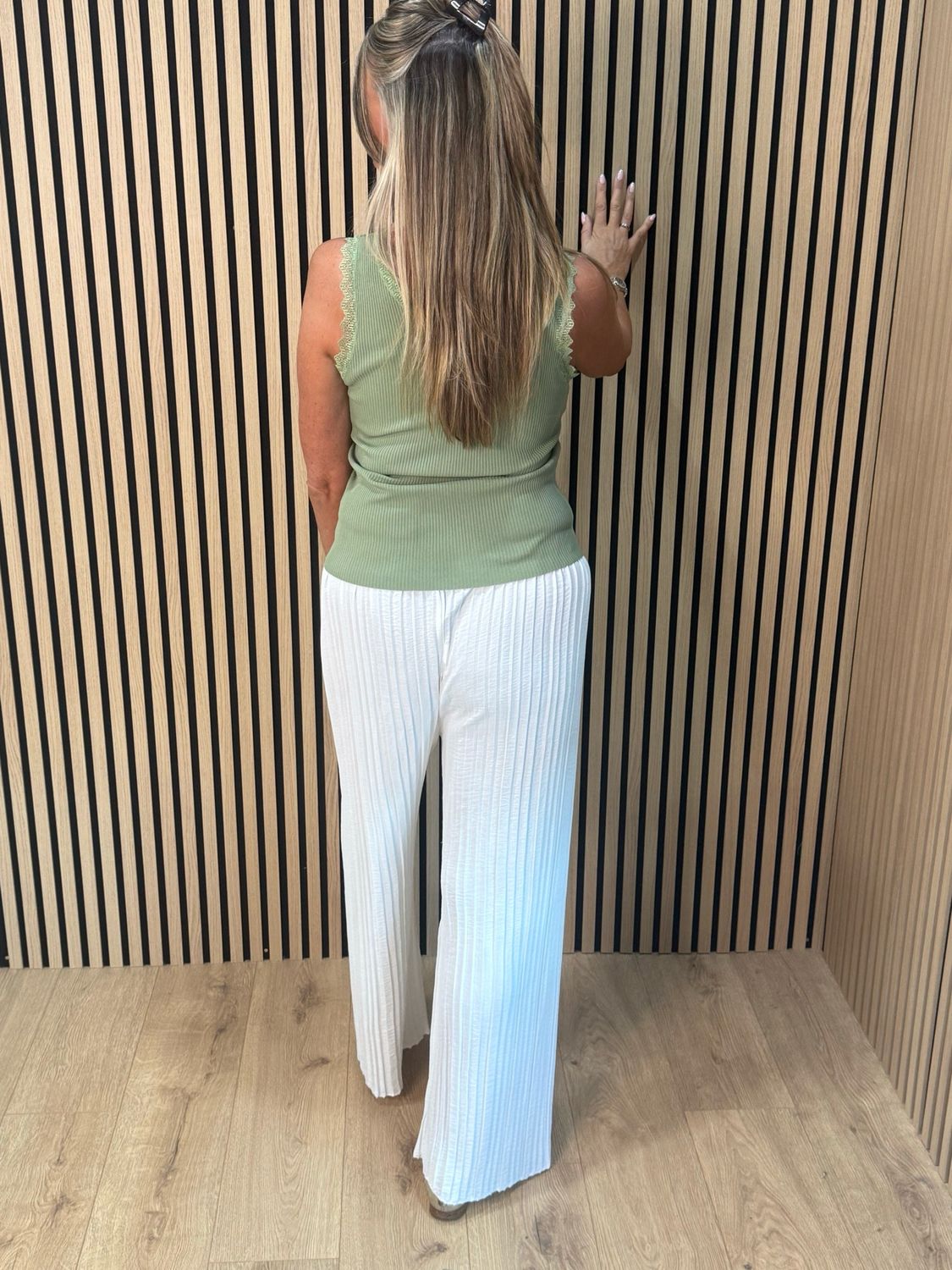 Lace Trim Stretch Cami - Khaki