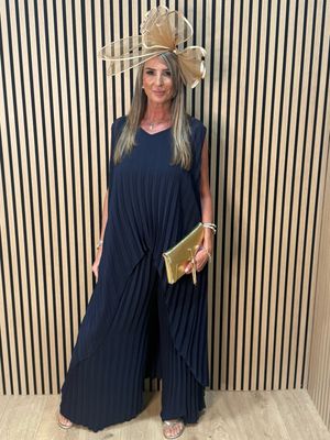 Sophia Pleated Trouser Suit - Navy