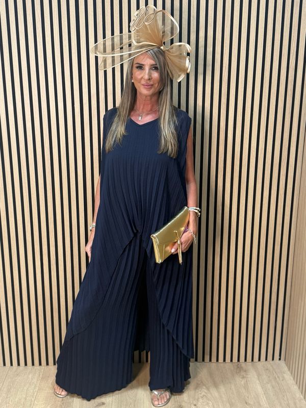 Sophia Pleated Trouser Suit - Navy