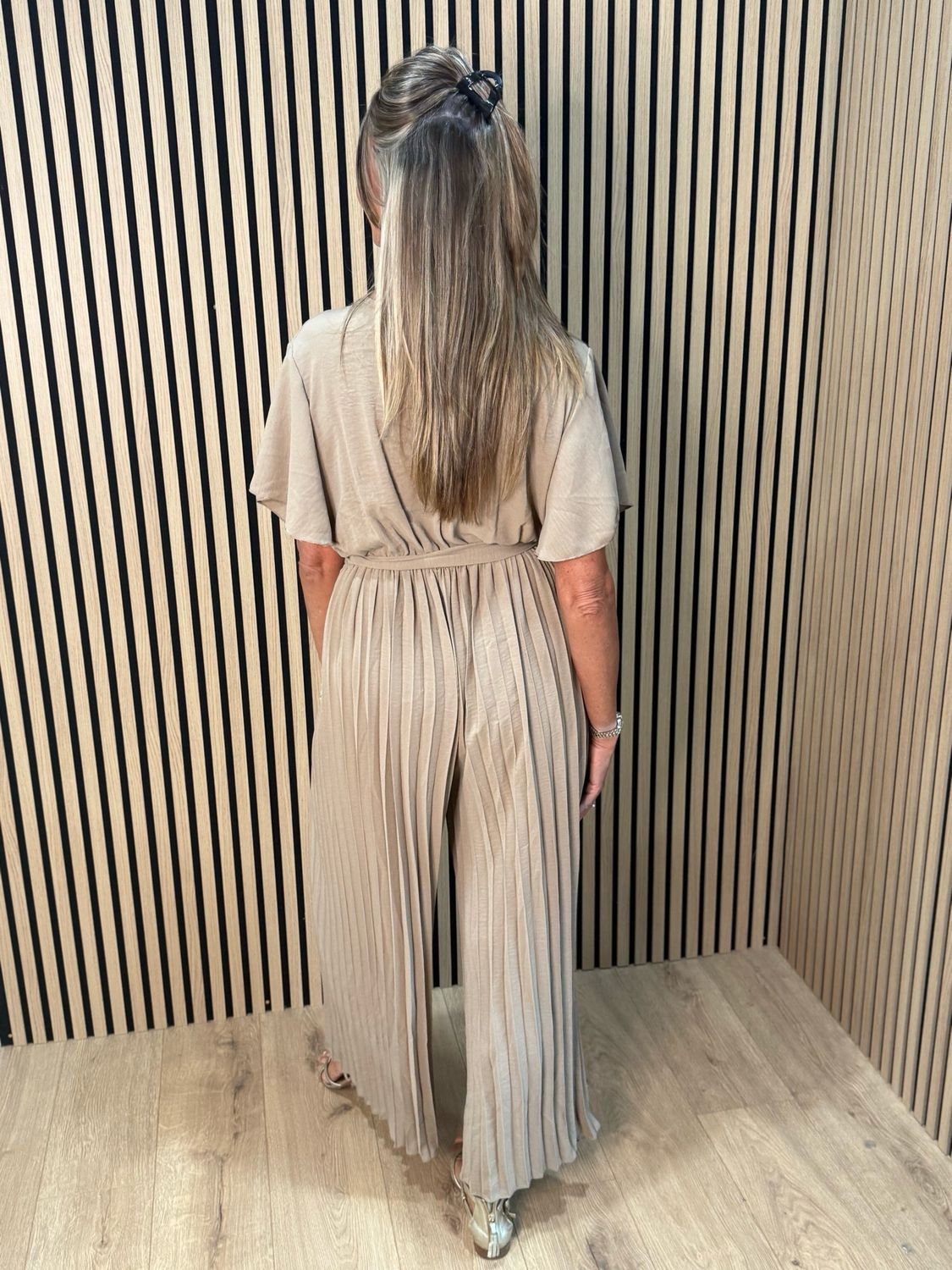 Pleated Wrap Jumpsuit - Taupe