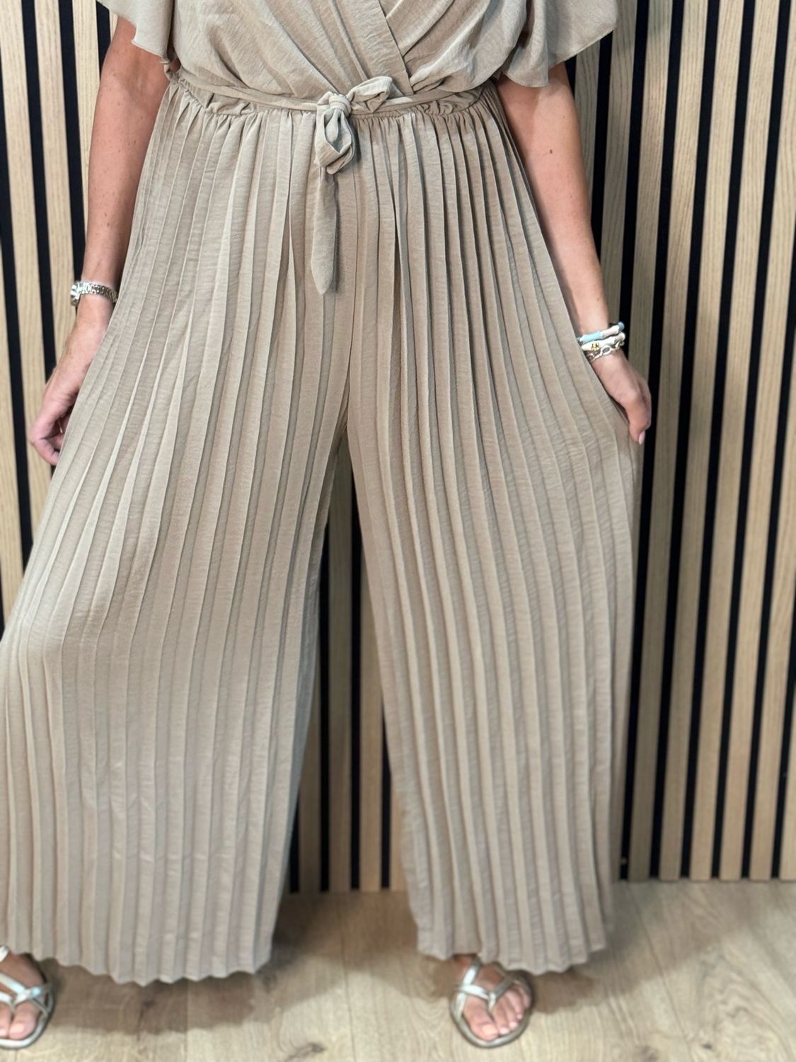 Pleated Wrap Jumpsuit - Taupe