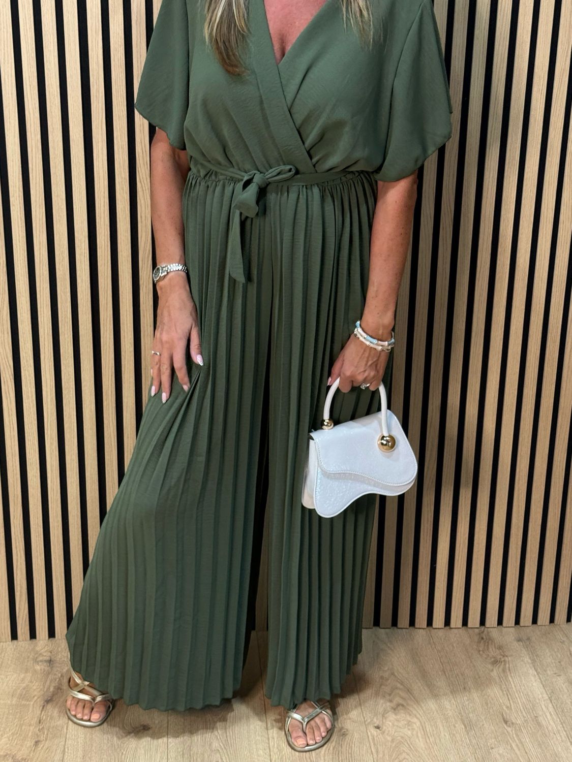 Pleated Wrap Jumpsuit - Khaki