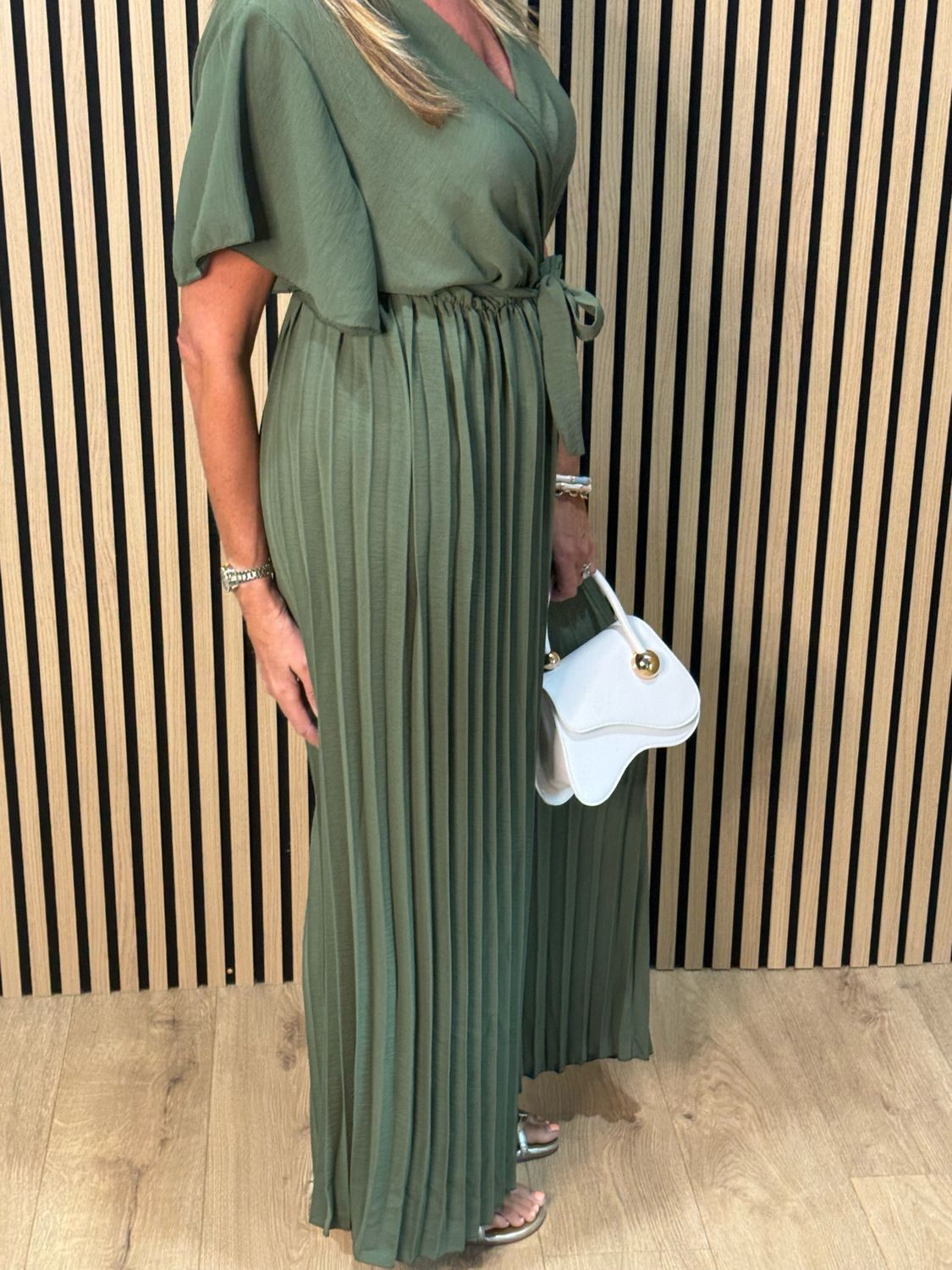 Pleated Wrap Jumpsuit - Khaki