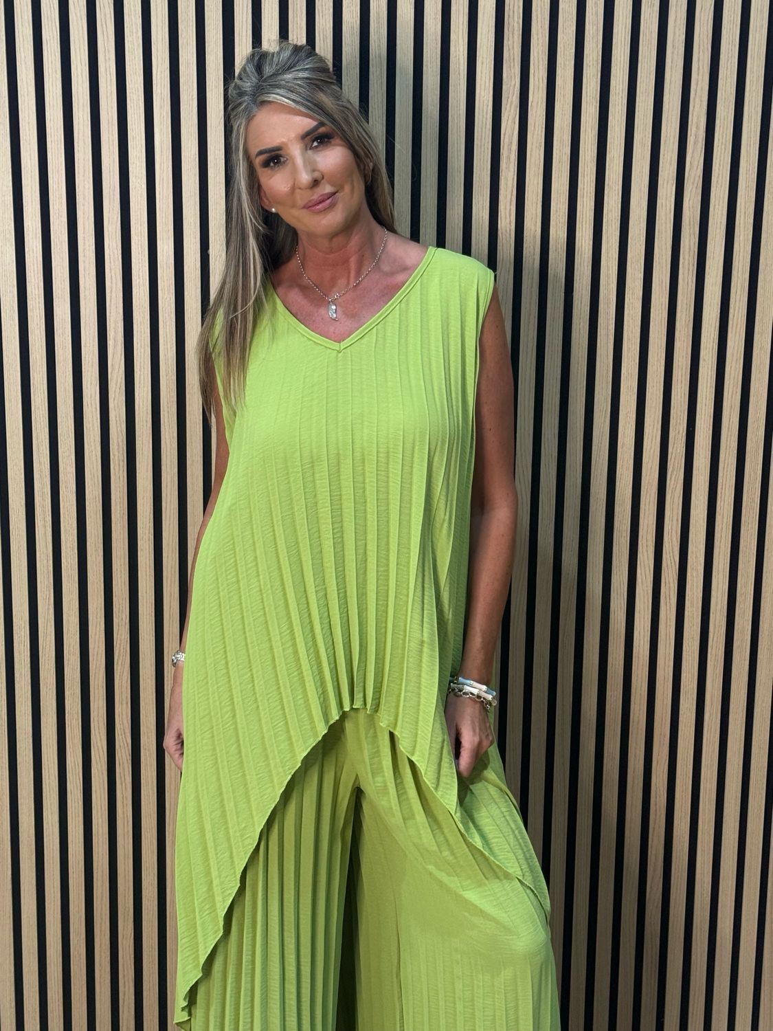 Sophia Pleated Trouser Suit - Lime