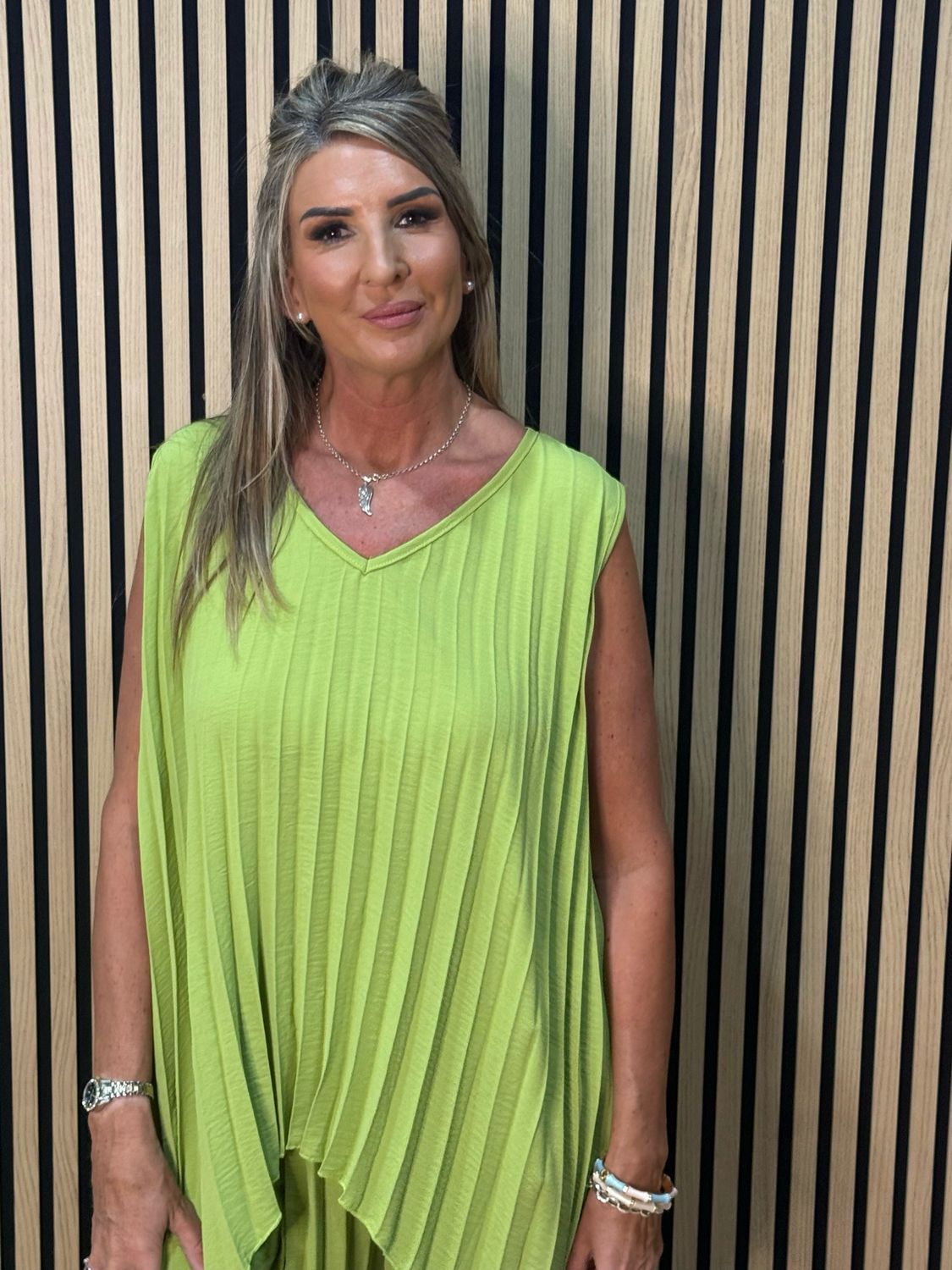 Sophia Pleated Trouser Suit - Lime