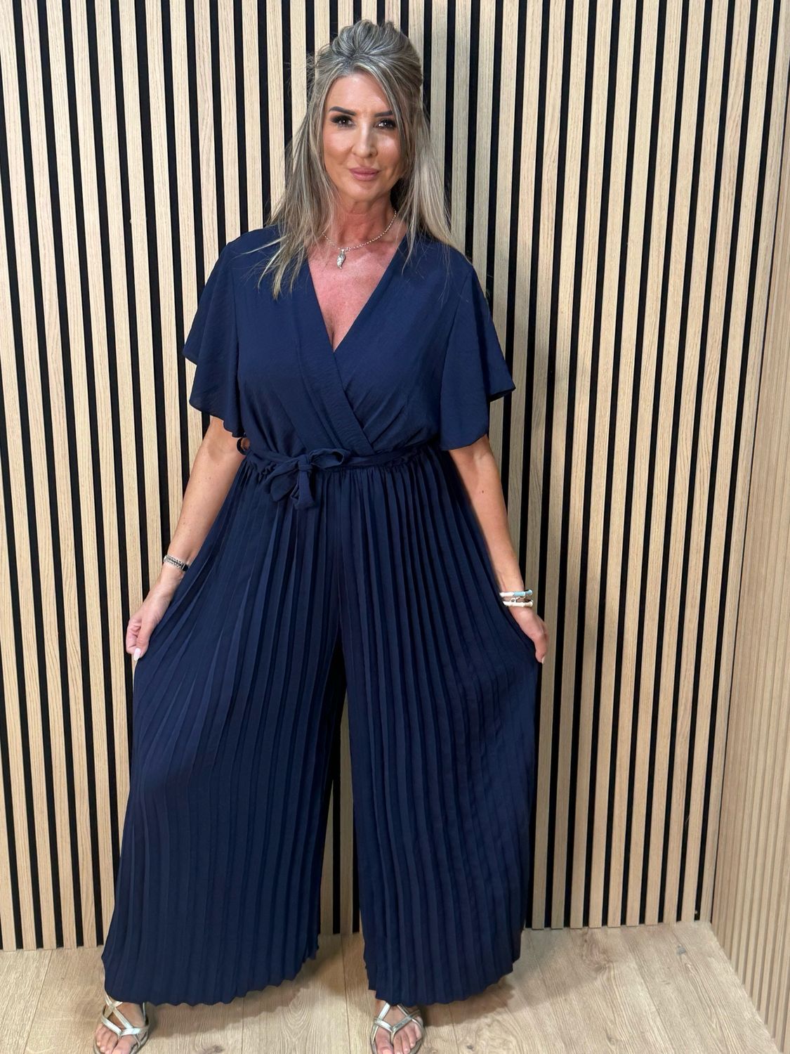 Pleated Wrap Jumpsuit - Navy