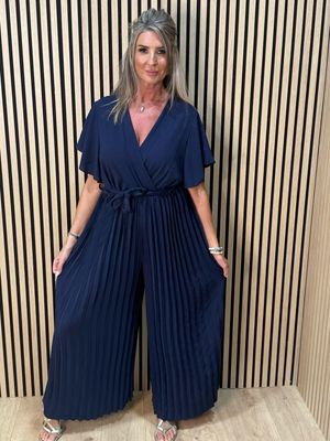 Pleated Wrap Jumpsuit - Navy