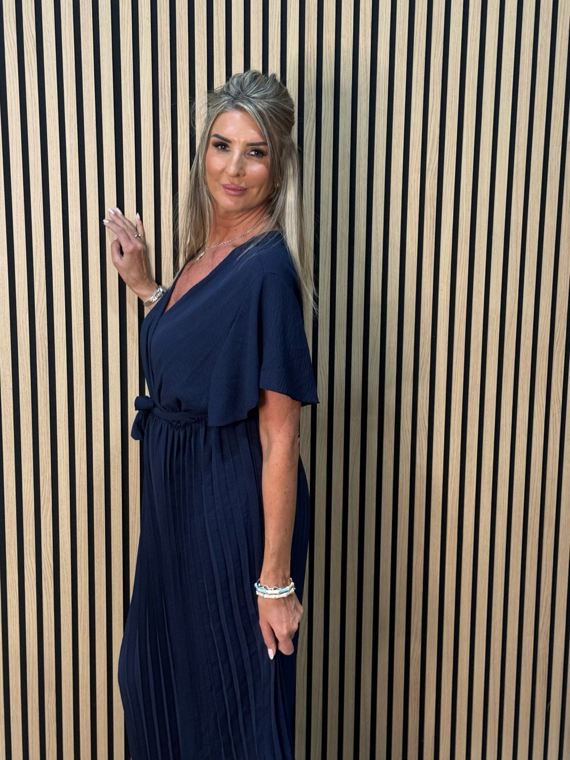 Pleated Wrap Jumpsuit - Navy