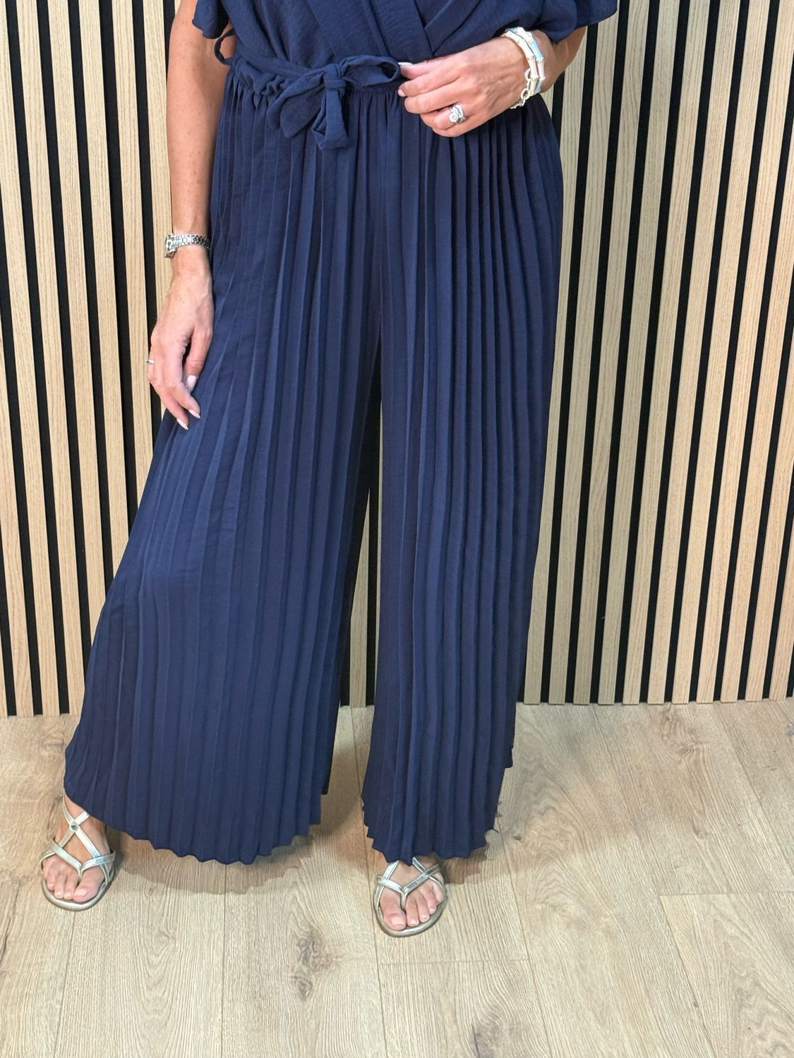 Pleated Wrap Jumpsuit - Navy