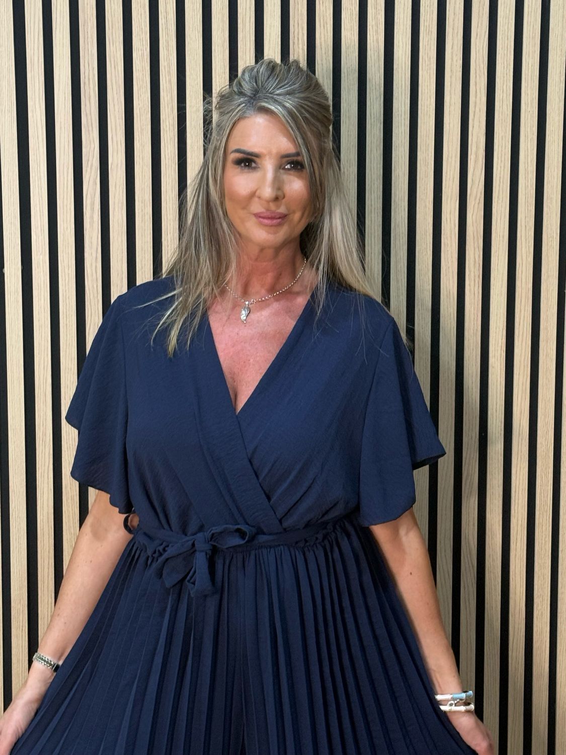 Pleated Wrap Jumpsuit - Navy