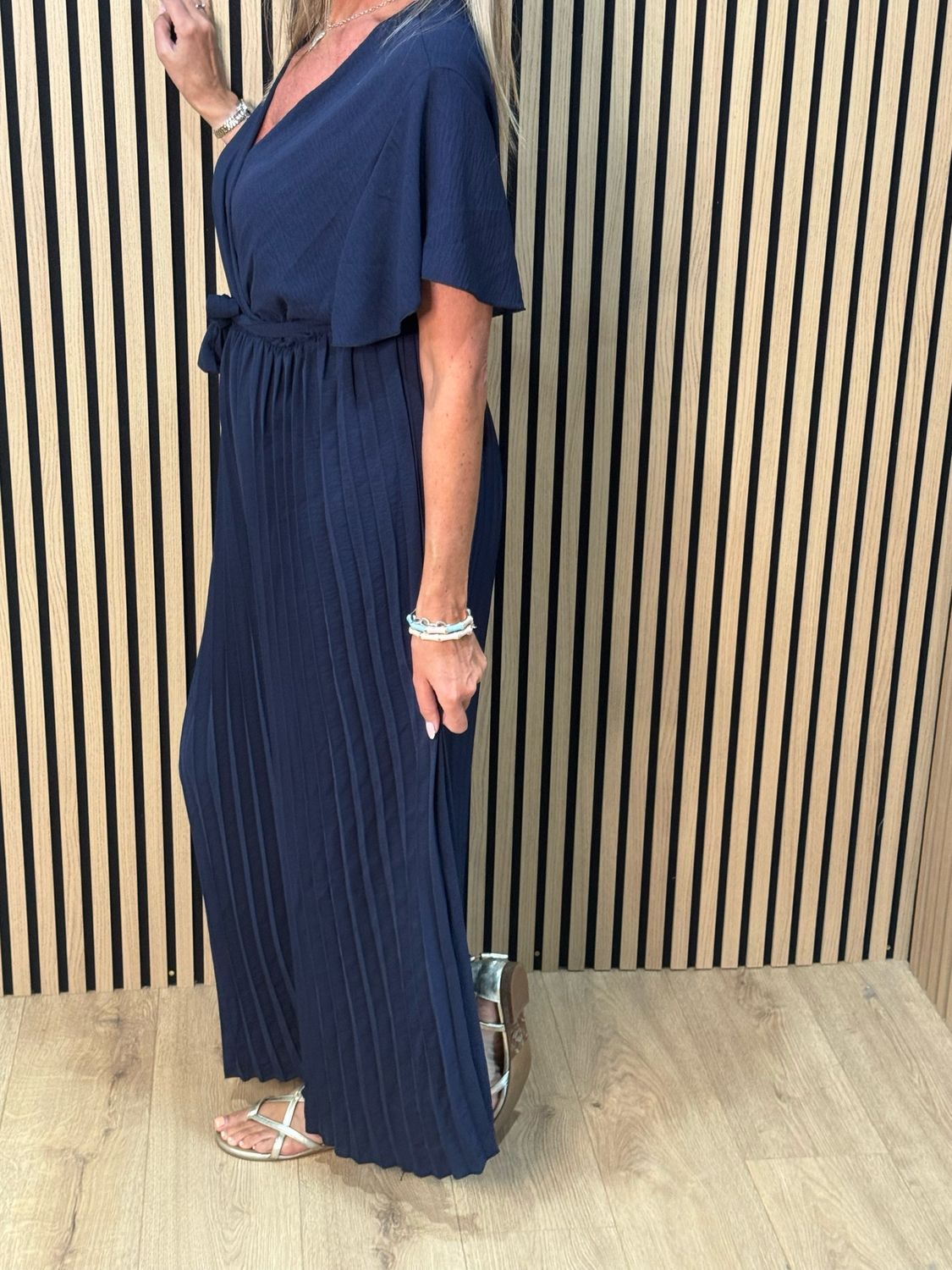 Pleated Wrap Jumpsuit - Navy
