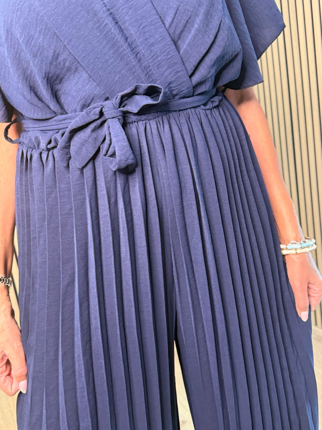 Pleated Wrap Jumpsuit - Navy