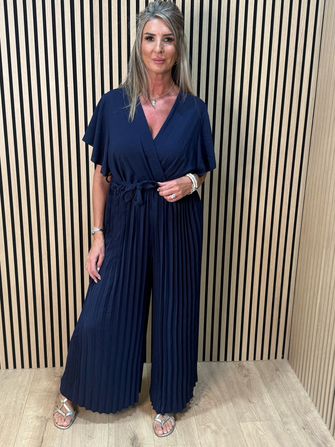 Pleated Wrap Jumpsuit - Navy