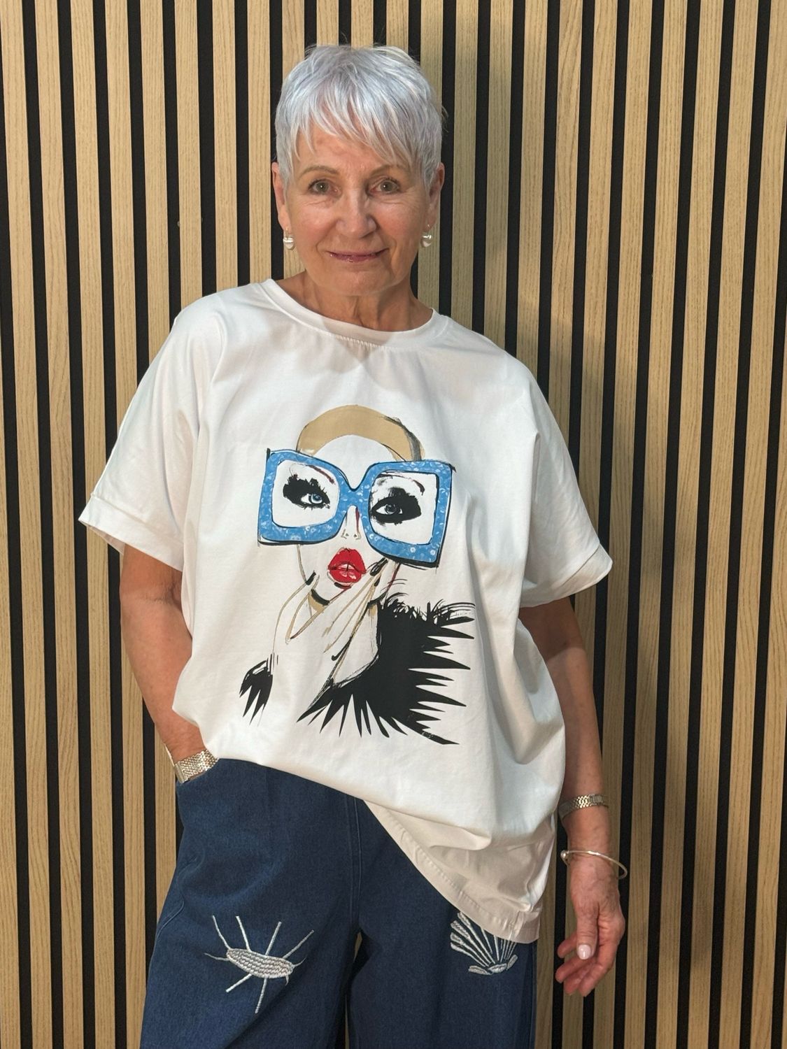 Oversized Fashion Print T-Shirt - White