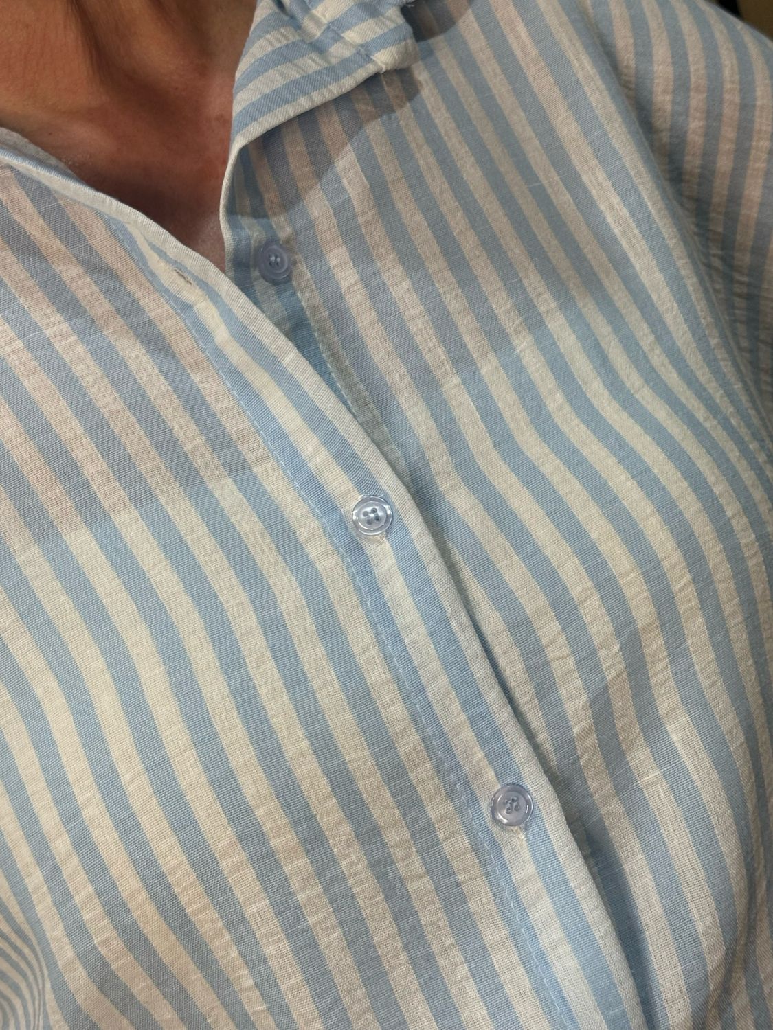 Striped Tie Front Shirt - White/ Blue