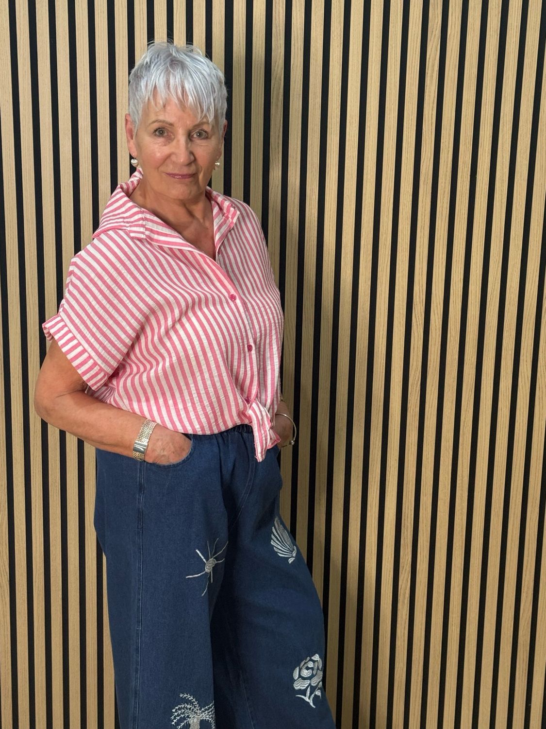 Striped Tie Front Shirt - Pink/White