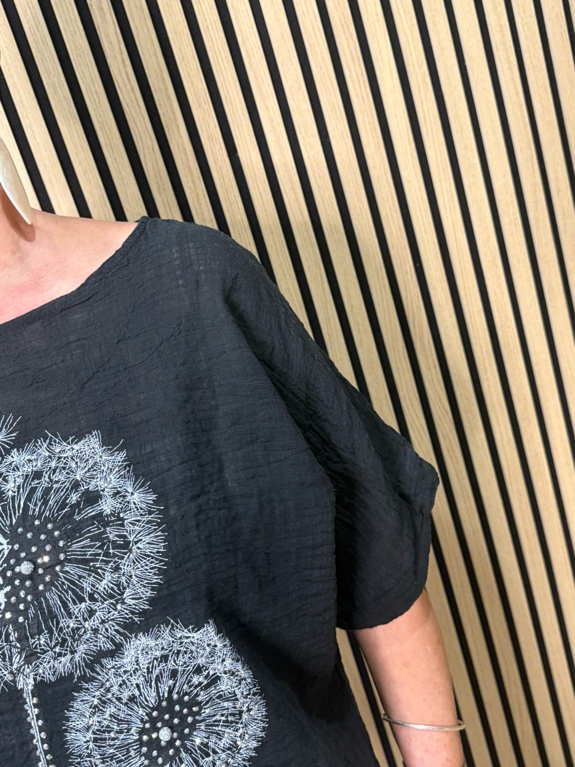 Dandelion Print Cotton Top - Black