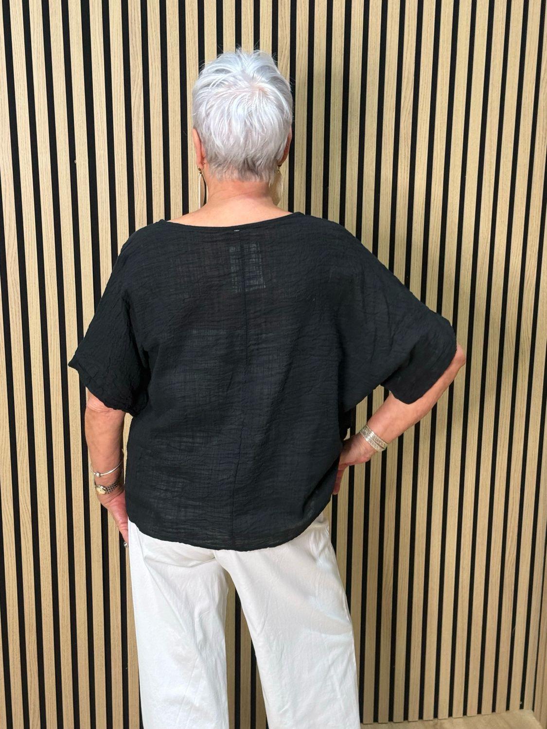 Dandelion Print Cotton Top - Black