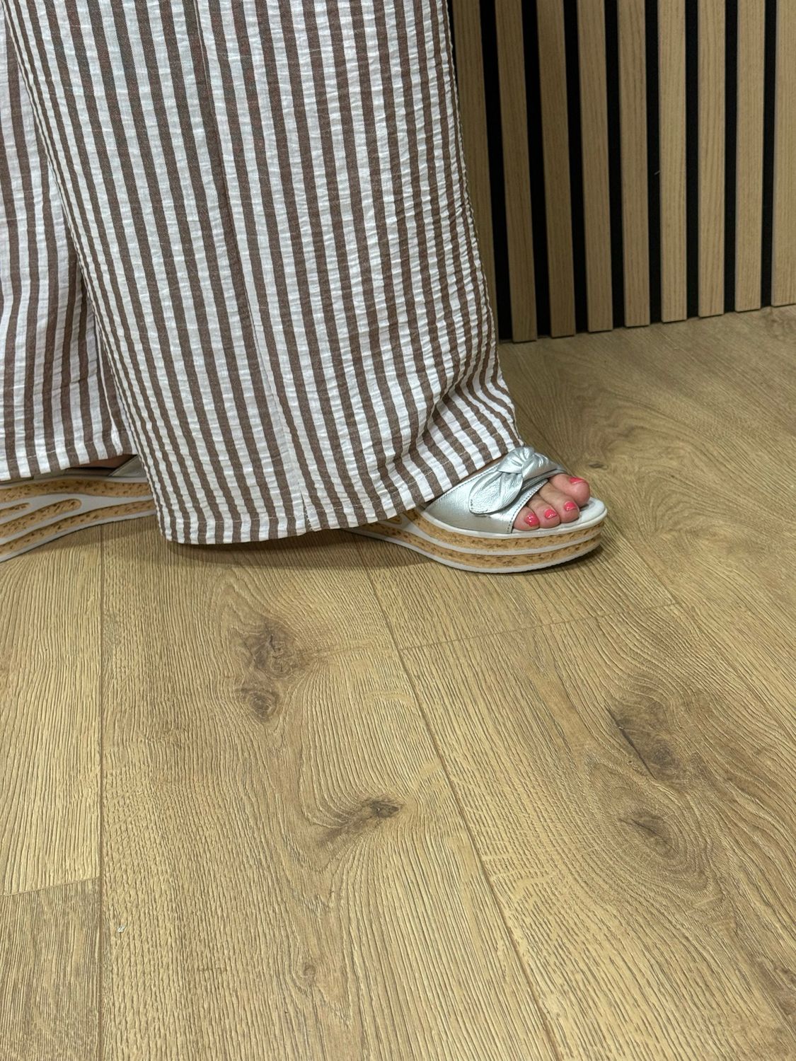 Striped Wide Leg Trousers - Taupe/White
