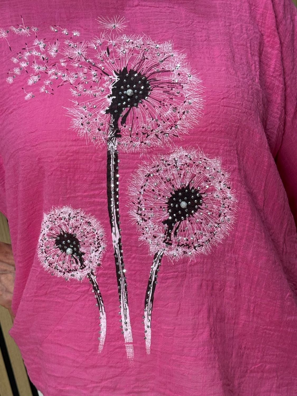 Dandelion Print Cotton Top - Fuchsia