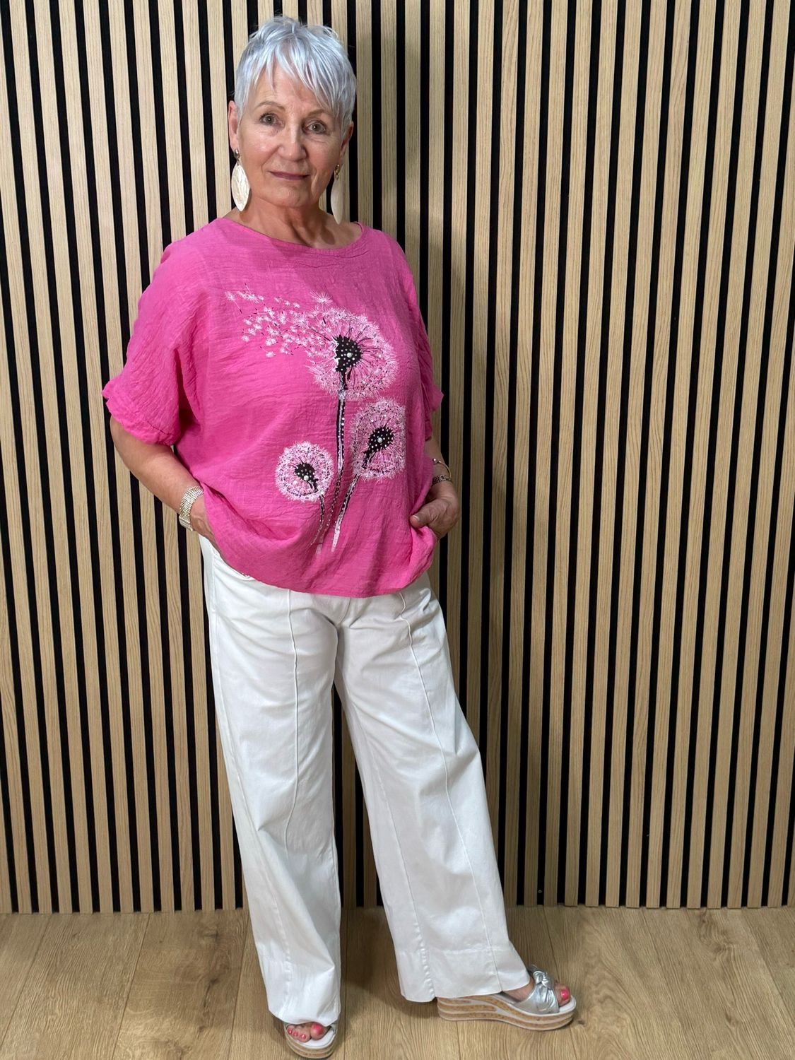 Dandelion Print Cotton Top - Fuchsia