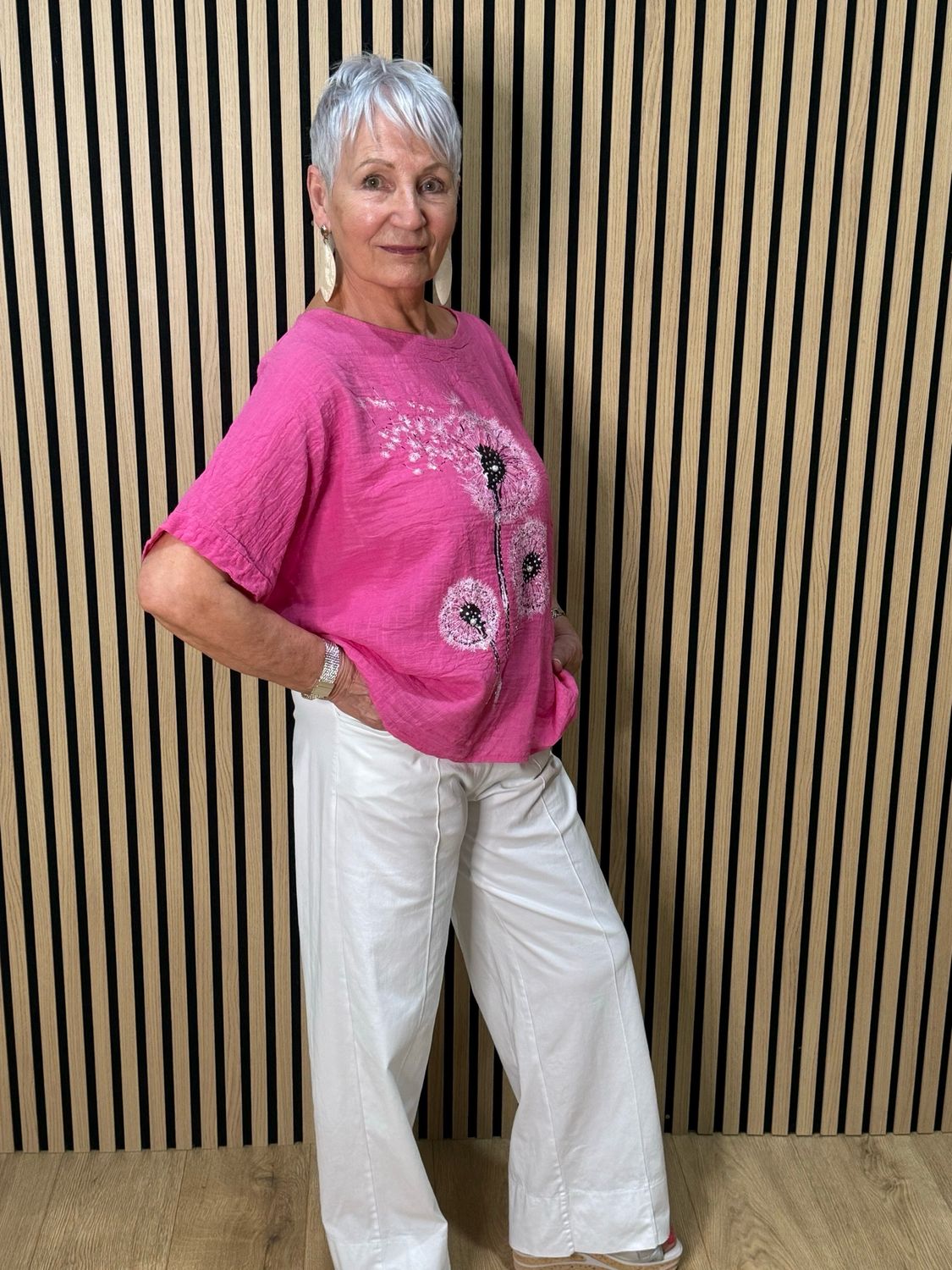 Dandelion Print Cotton Top - Fuchsia