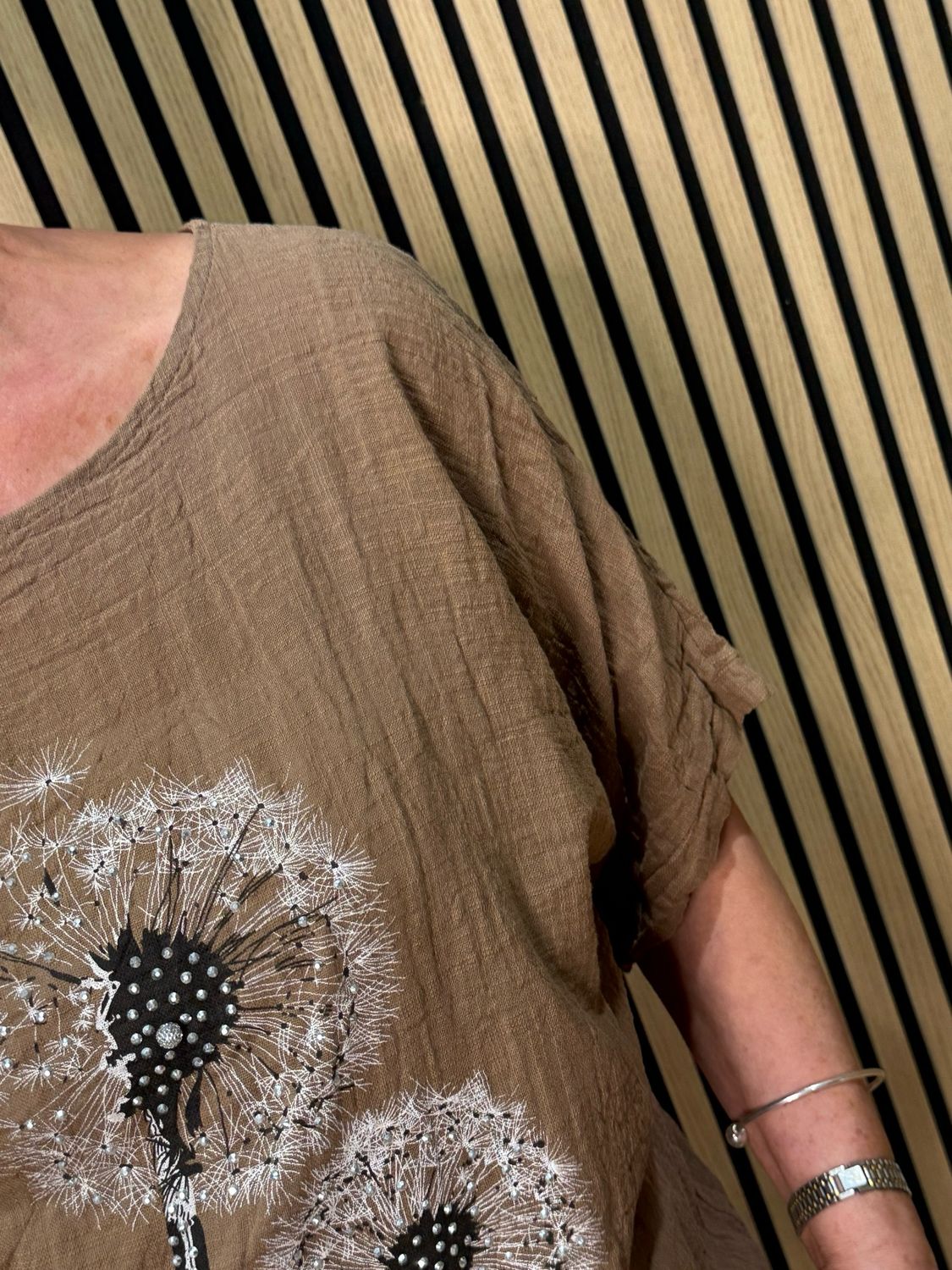 Dandelion Print Cotton Top - Mocha