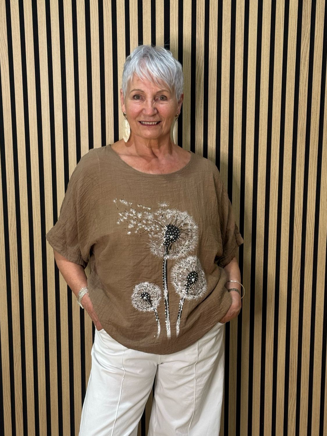 Dandelion Print Cotton Top - Mocha