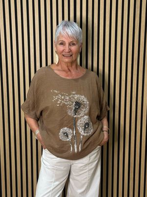 Dandelion Print Cotton Top - Mocha