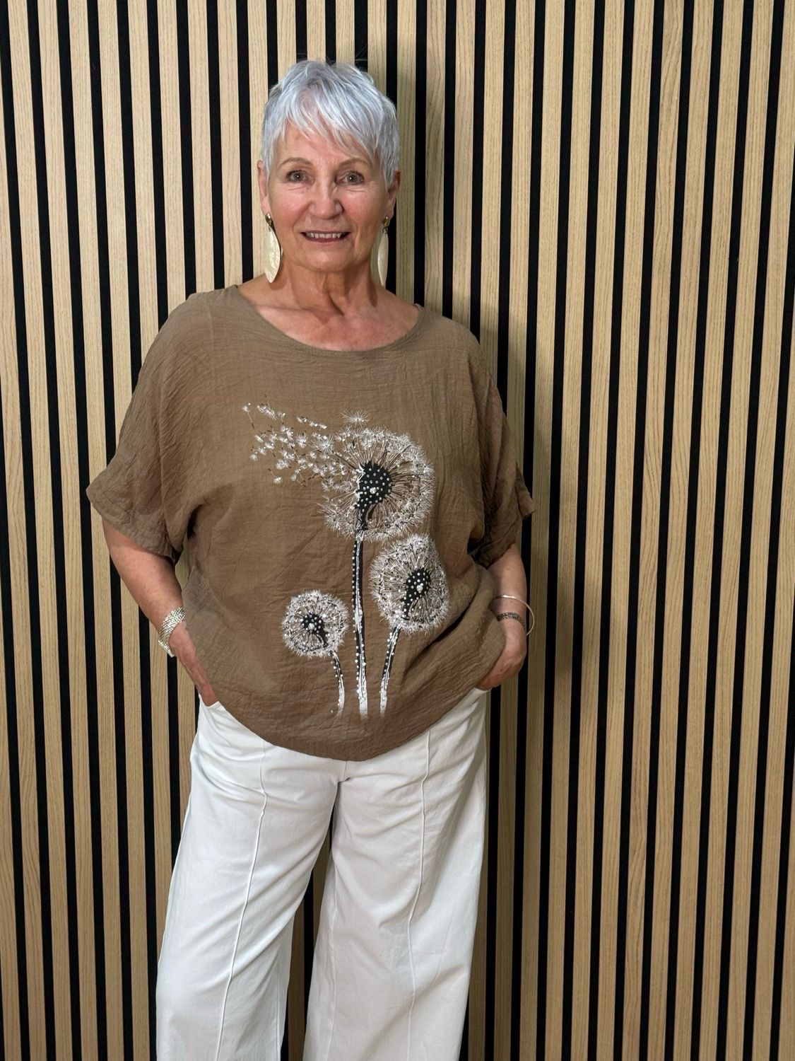 Dandelion Print Cotton Top - Mocha