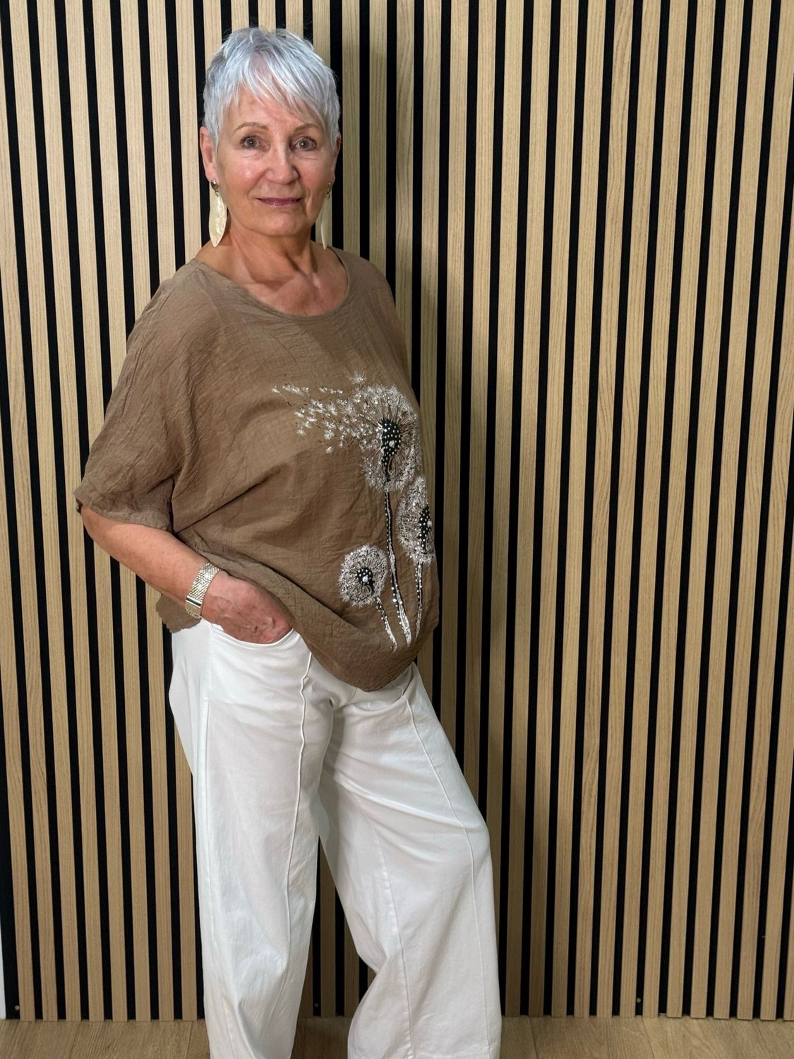 Dandelion Print Cotton Top - Mocha