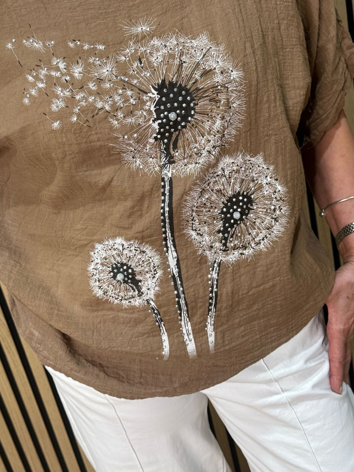 Dandelion Print Cotton Top - Mocha