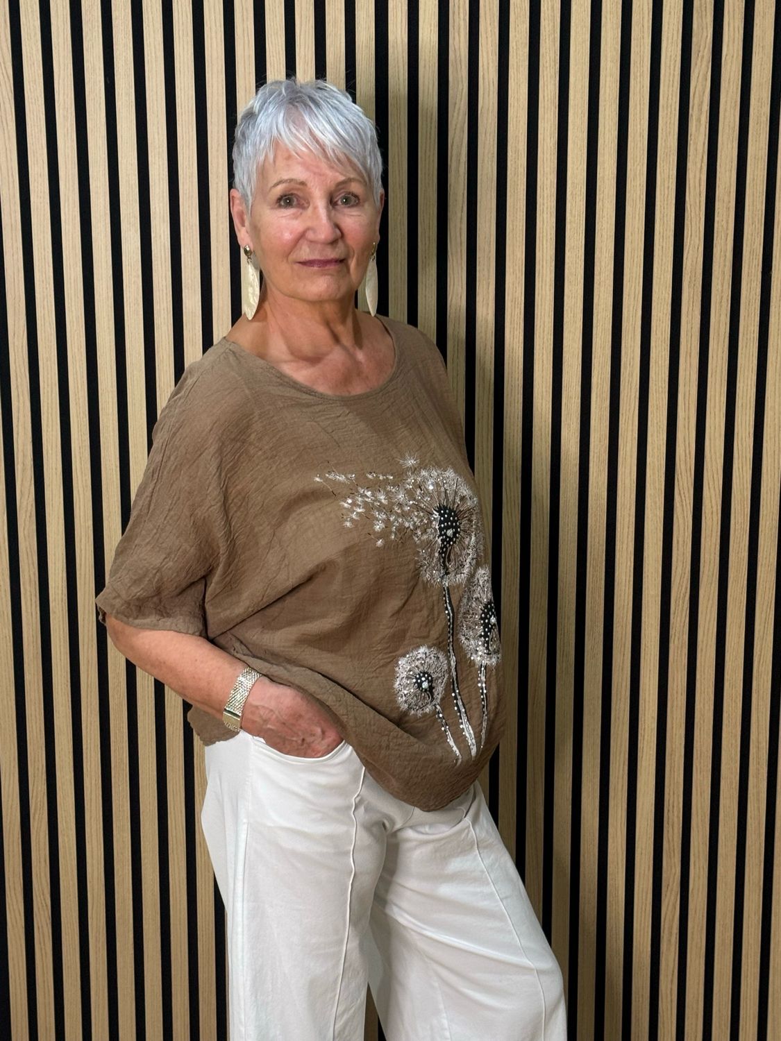 Dandelion Print Cotton Top - Mocha