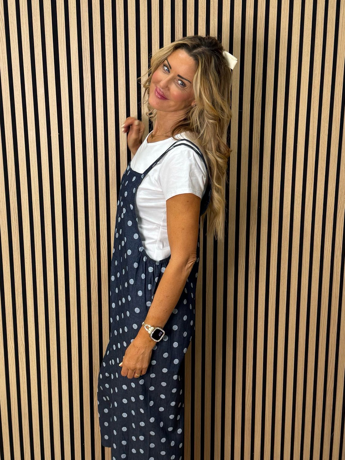 Polka Dot Dungaree Set - Denim