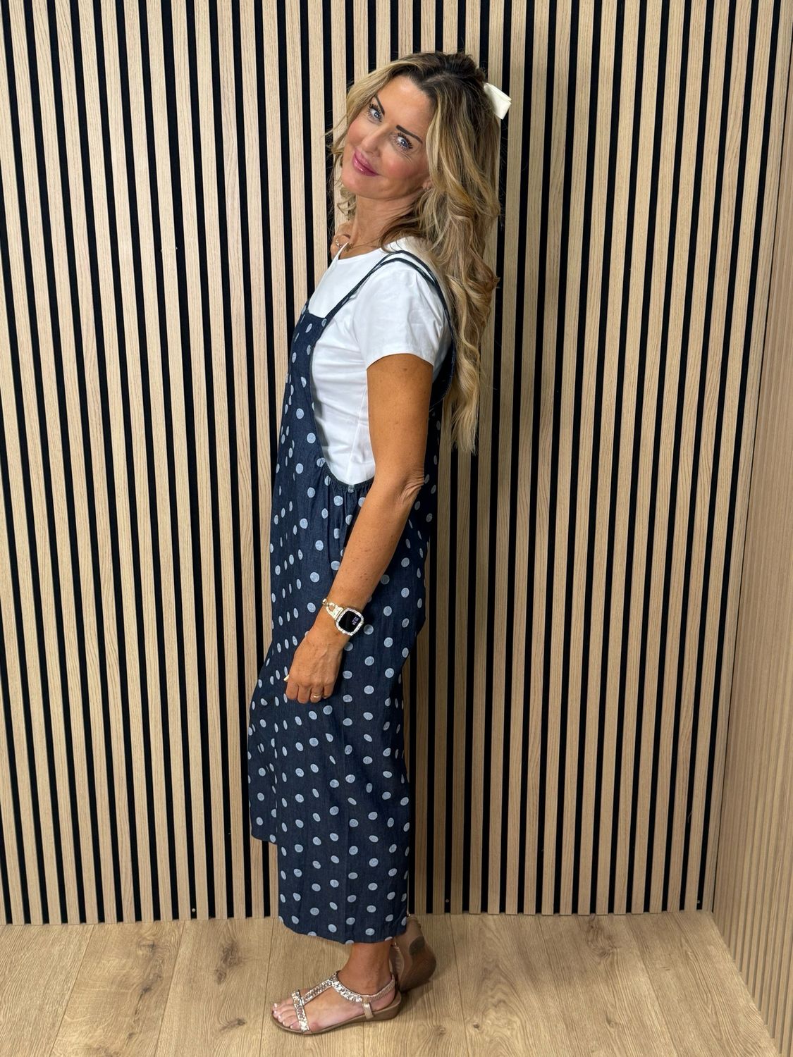 Polka Dot Dungaree Set - Denim