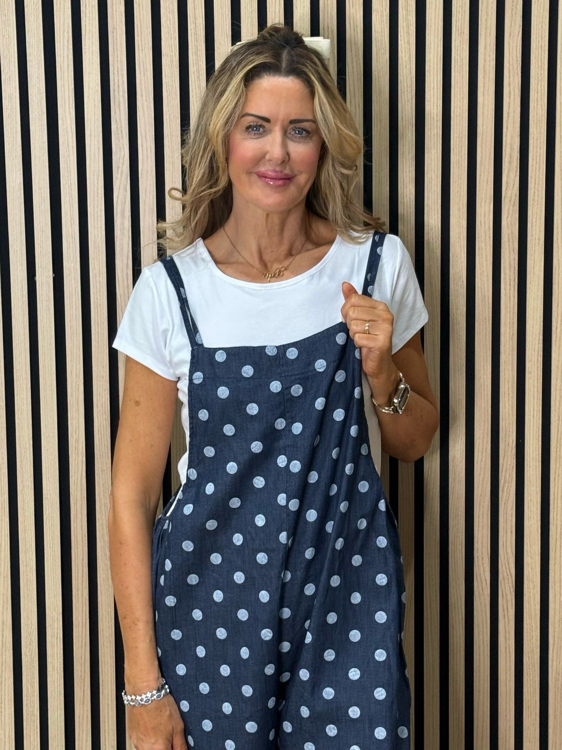 Polka Dot Dungaree Set - Denim