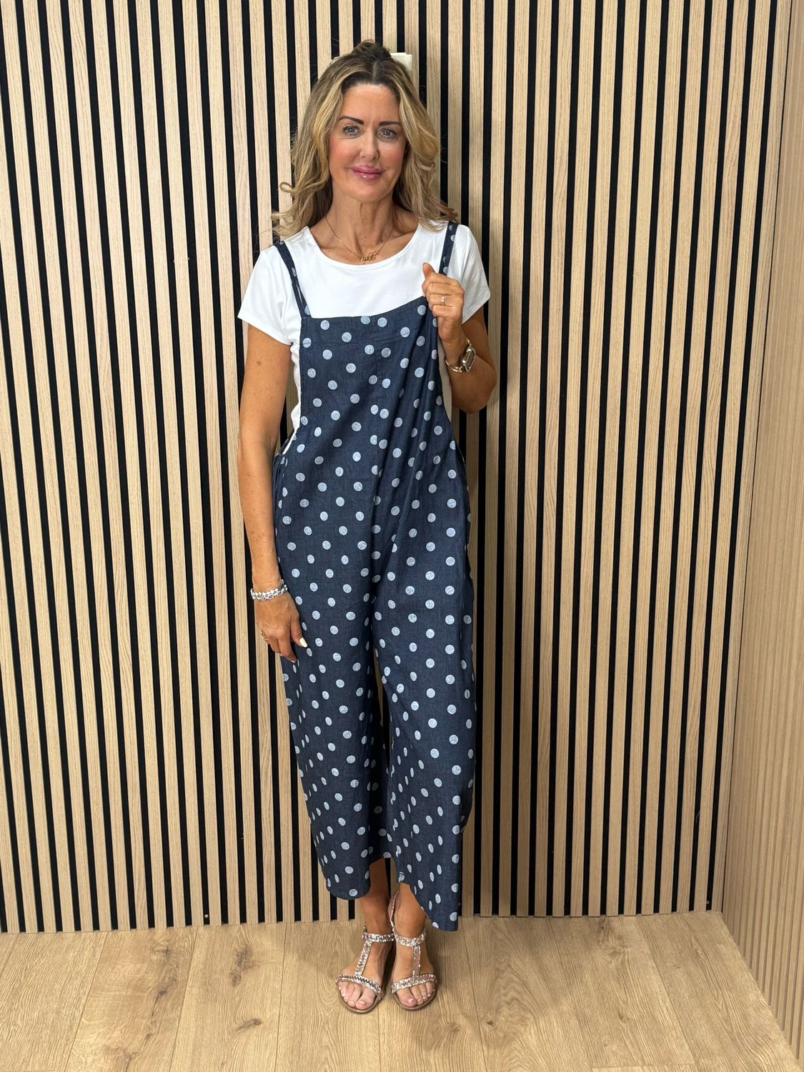 Polka Dot Dungaree Set - Denim