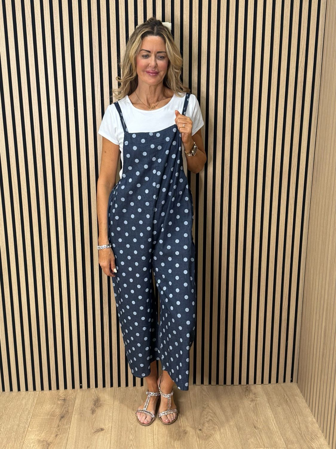 Polka Dot Dungaree Set - Denim