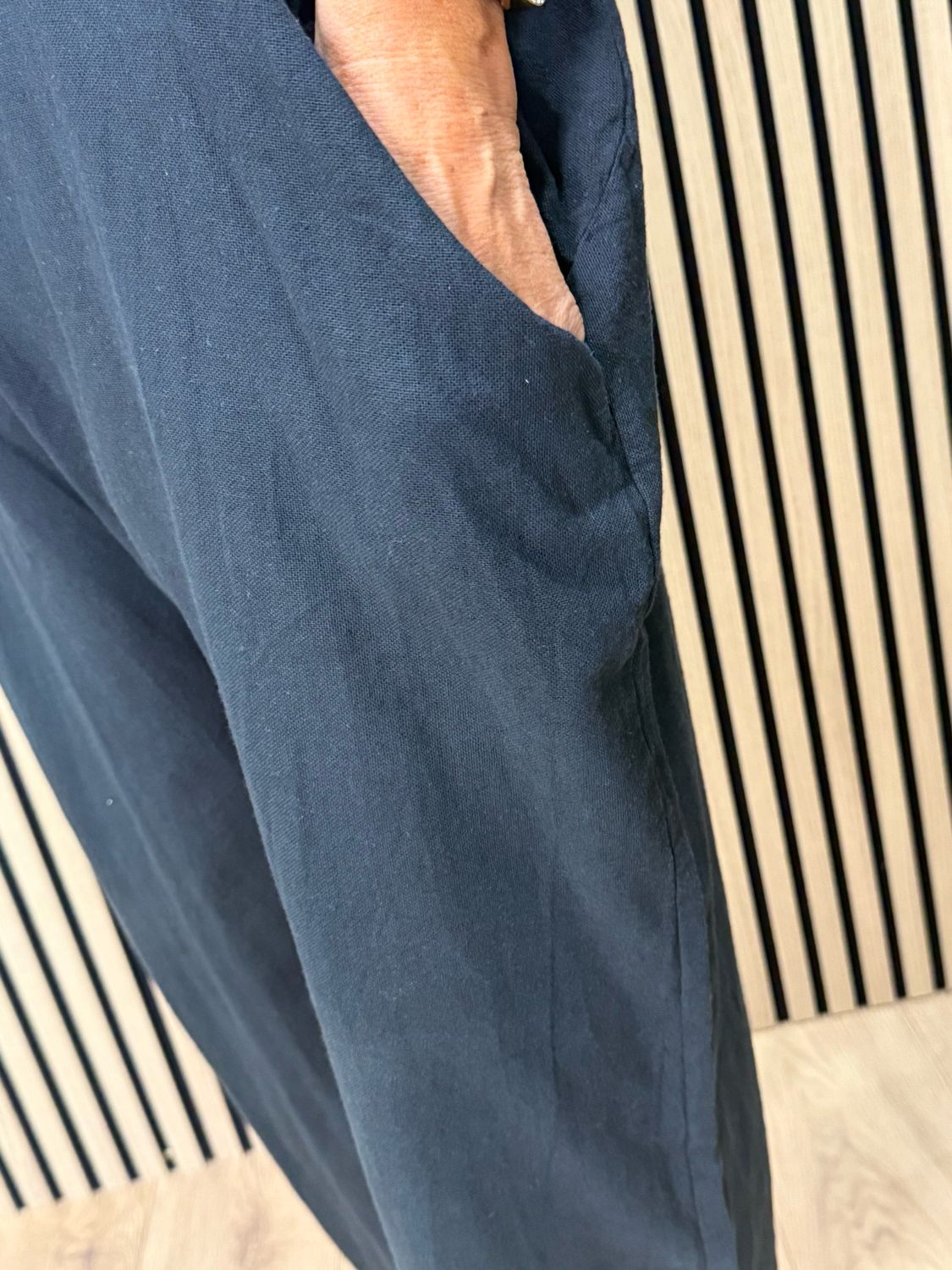 Relaxed Linen Blend Dungarees - Black