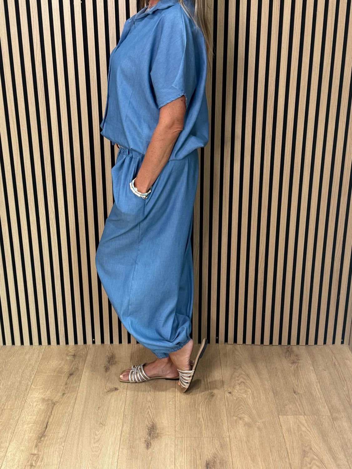 Relaxed Cotton Trouser Suit - Denim Blue