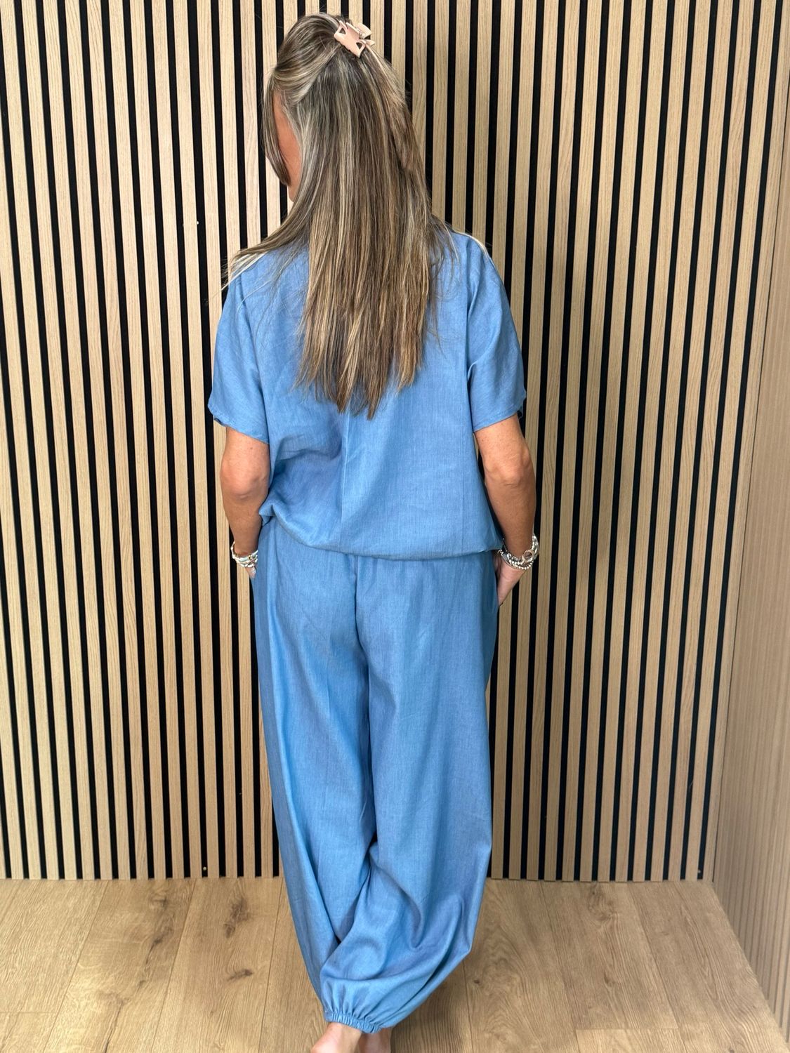 Relaxed Cotton Trouser Suit - Denim Blue