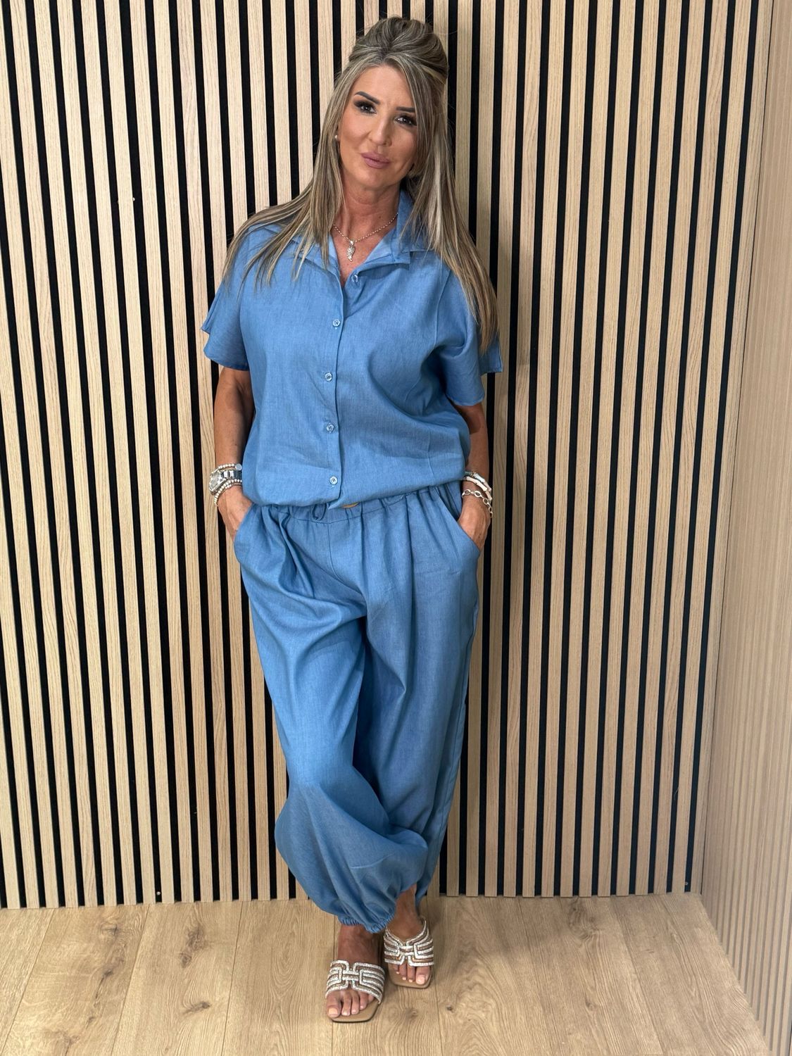 Relaxed Cotton Trouser Suit - Denim Blue