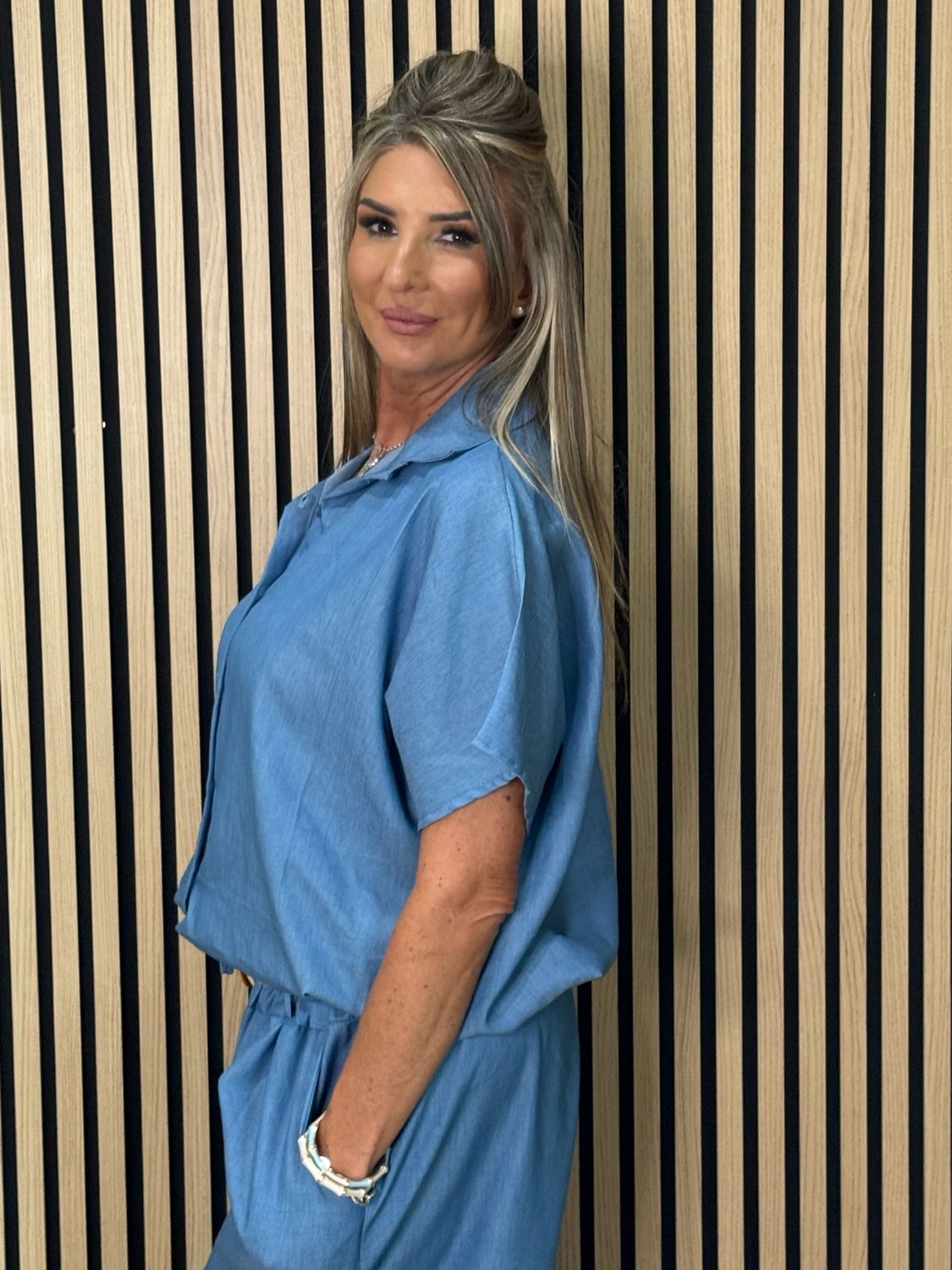 Relaxed Cotton Trouser Suit - Denim Blue